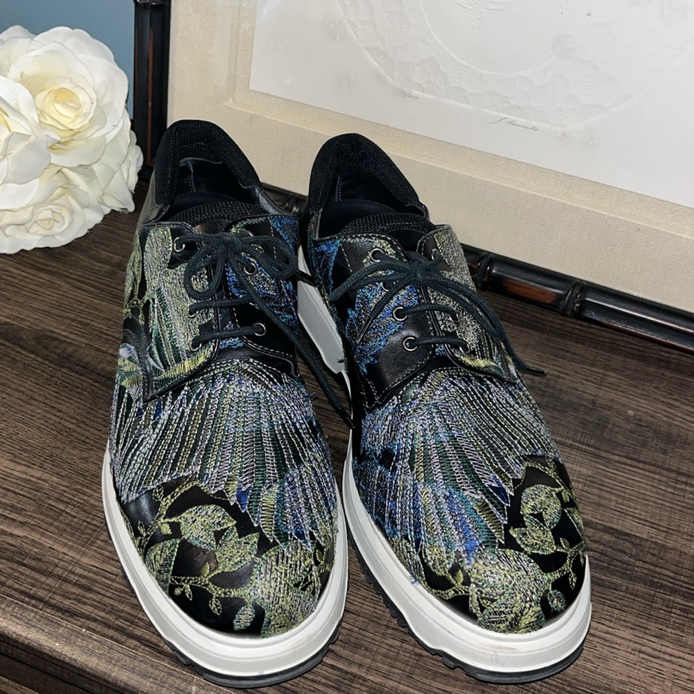 Emporio Armani Black Iridescent Floral Embroidered Sneakers